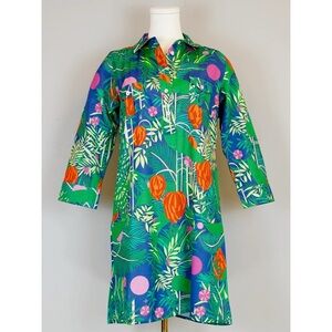 La Plage La Jolla Cotton Tropical Print Button Down Dress Sz XS